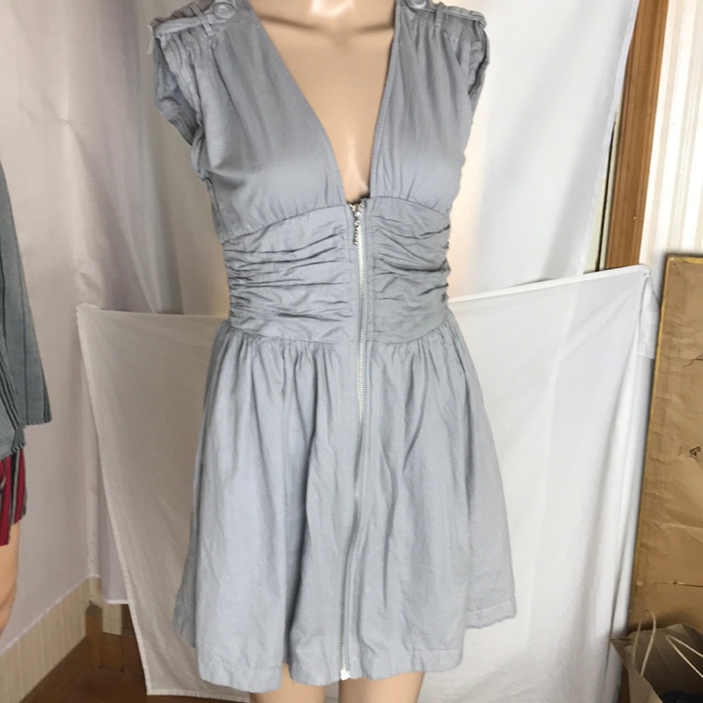 Cutie Gray Zipper Front Cinched Waist Dress M/L